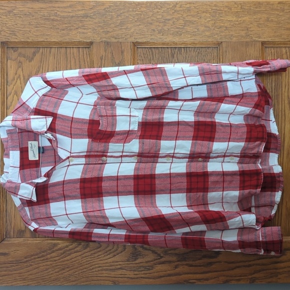 Universal Thread Red and White Plaid Button Down Pocketed Long Sleeve Shirt L - Picture 1 of 7